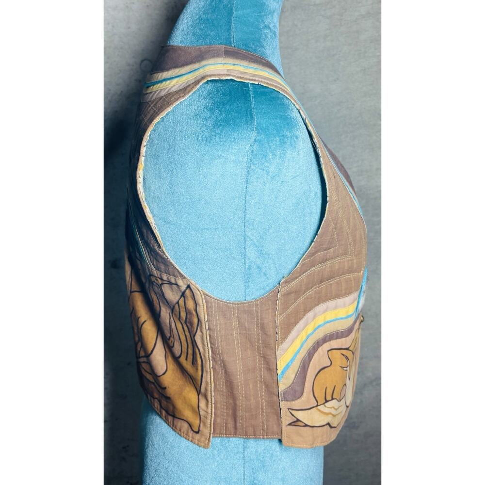 VTG 70s Art Nouveau Patchwork Vest Wearable Art Crane Boho Hippy Festival RARE! - Picture 8 of 12
